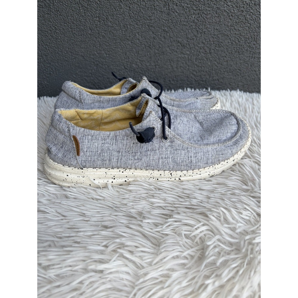 Hey Dude Wendy Shoes Womens Size 8 Chambray White Blue Slip On Comfort Loafers